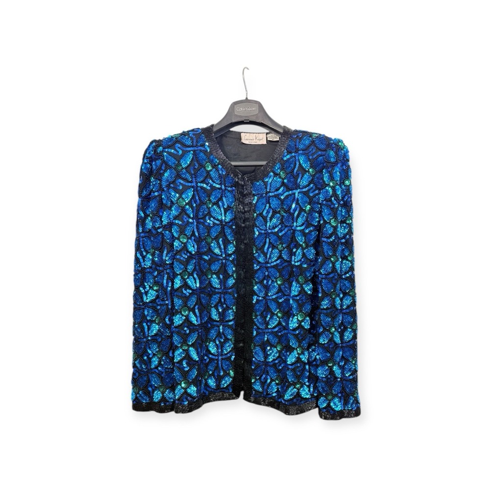 Vtg Laurence Kazar Jacket Womens XL Silk Sequin Beaded Party Blazer Multicolor